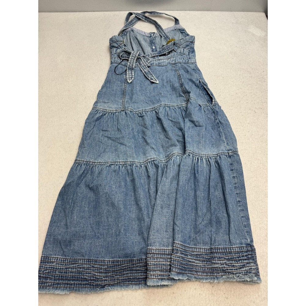 Anthropologie Pilcro Tiered Denim Maxi Dress Women's 2 Blue Sundress Western - Picture 5 of 14